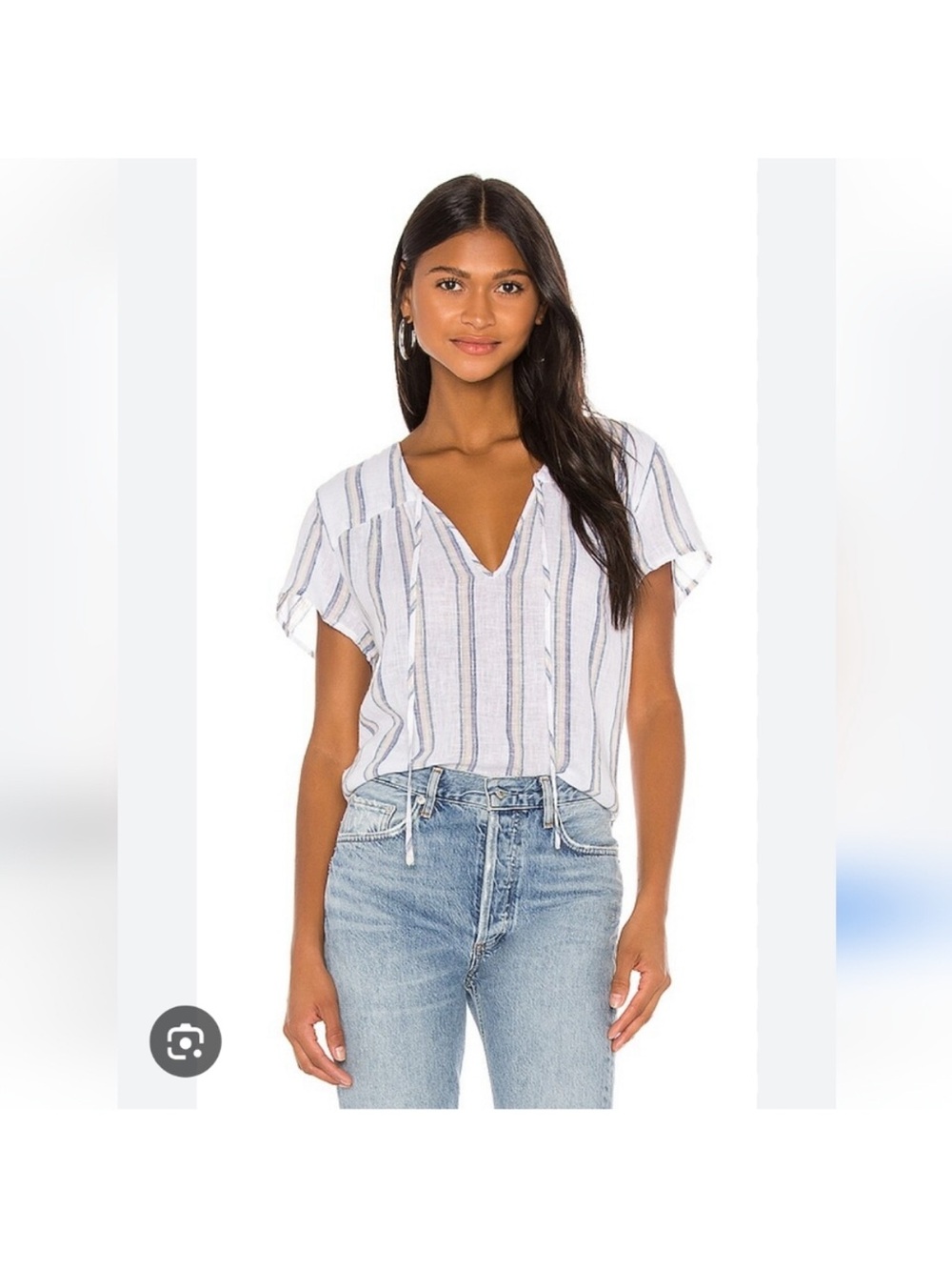 Rails Viera Ryland Stripe White Stripe Short Sleeve Linen Top